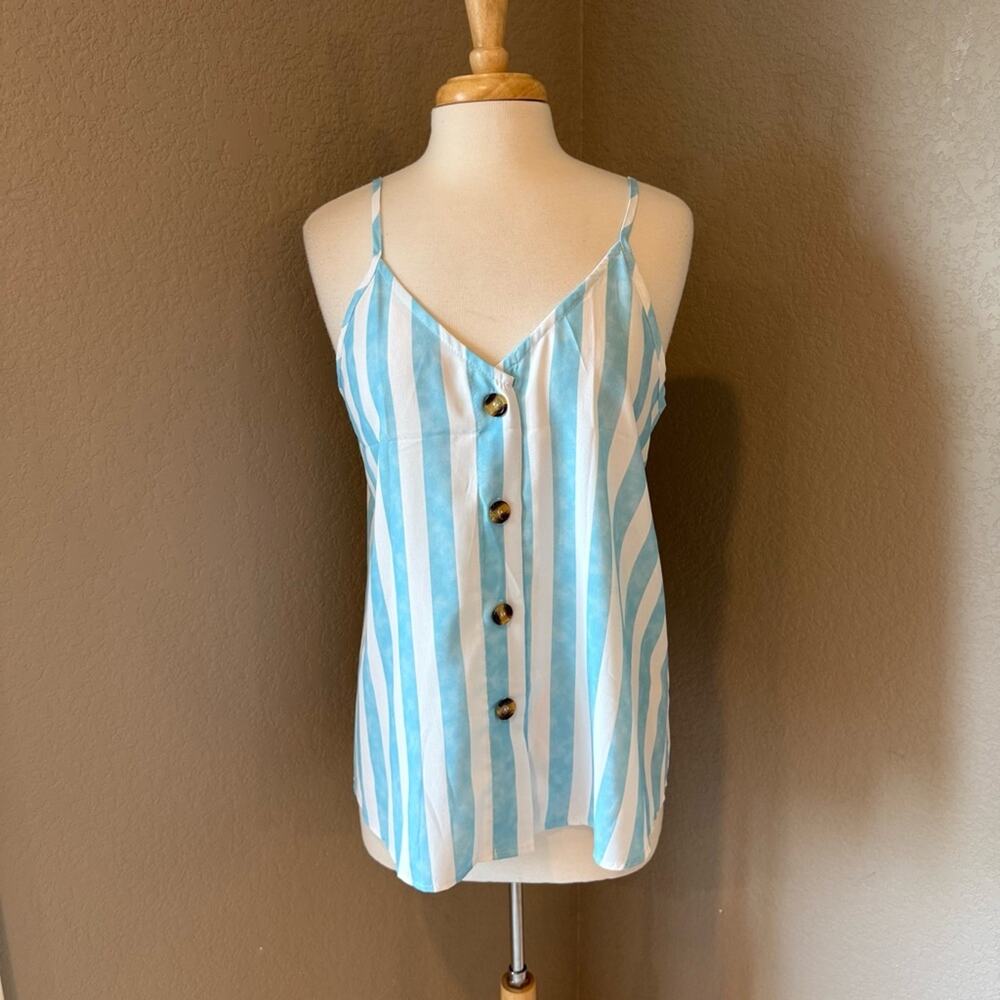 Striped Blue and White Button-Up Camisole Top